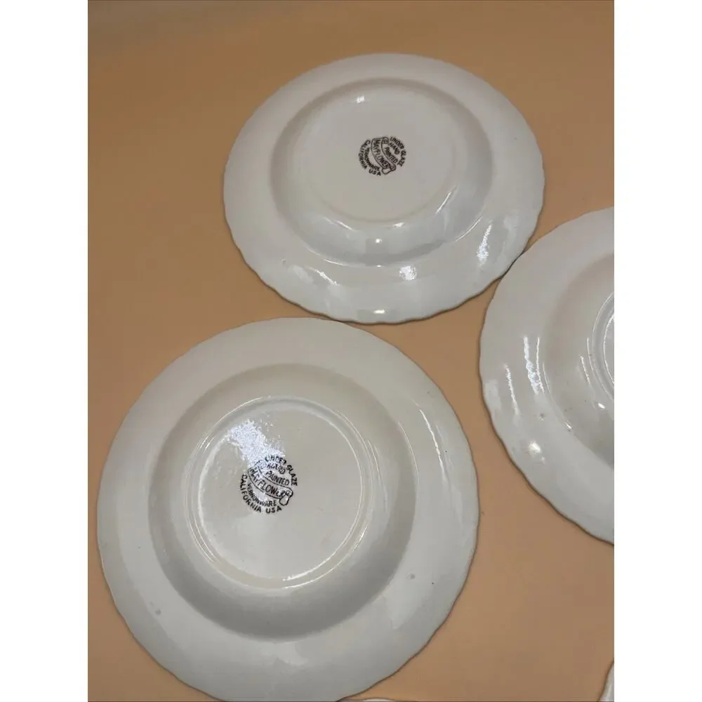 7 Vernon Kilns California USA May Flower Floral Desert Plates 6 1/2